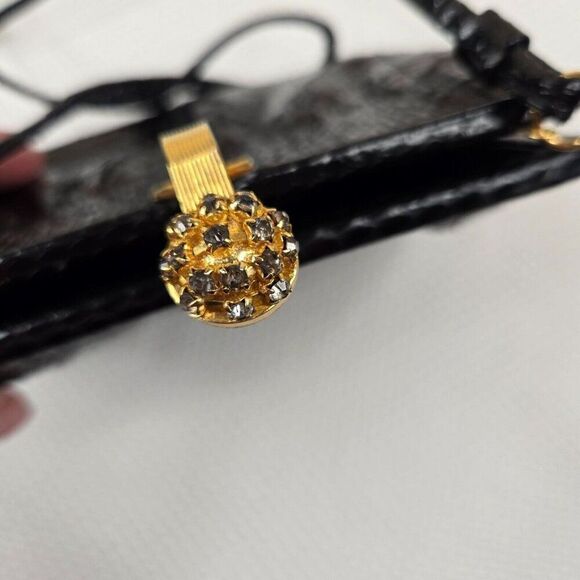 Vintage 60s Marlene Gaines Black Eel Leather Purse Gold Clasp Shoulder Strap - Picture 9 of 10